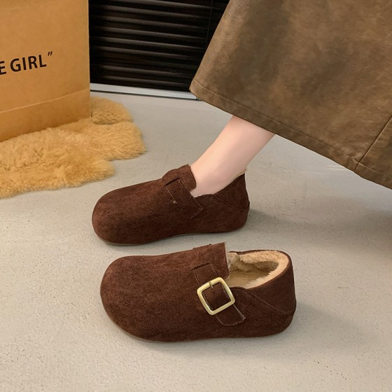 复古全包加绒勃肯鞋女2025秋冬新款内增高厚底一脚蹬两穿博肯棉鞋