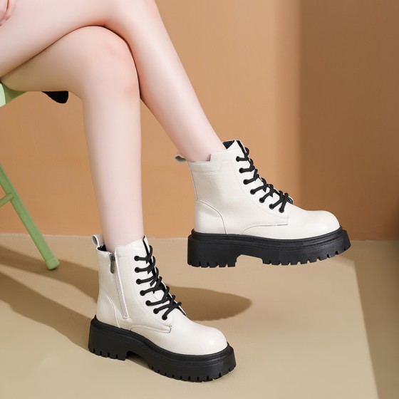 厚底马丁靴女款加绒靴子2025新款秋冬季英伦风增高短靴复古机车靴